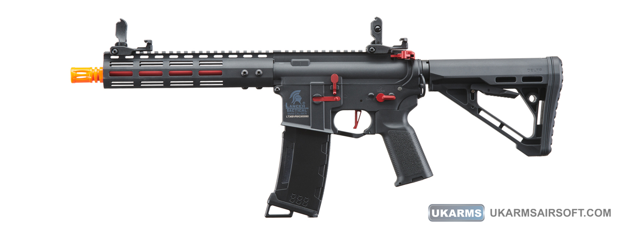 Lancer Tactical Gen 3 Archon 9" M-LOK M4 Airsoft Rifle w/ Delta Stock (Color: Black & Red) - Click Image to Close