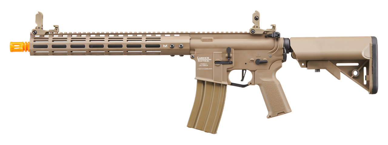 Lancer Tactical Archon 14" M-LOK Proline Series M4 Airsoft Rifle w/ Crane Stock (Color: Tan) - Click Image to Close