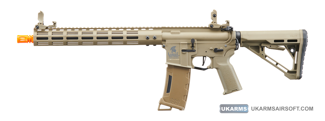 Lancer Tactical Gen 3 Archon 14" M-LOK M4 Airsoft Rifle w/ Delta Stock (Color: Tan) - Click Image to Close