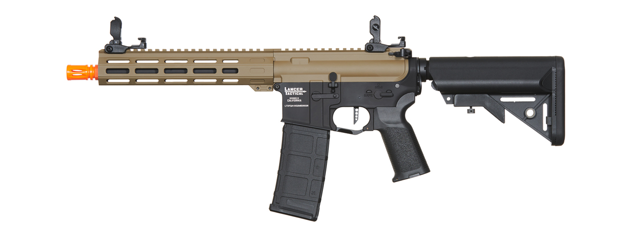 Lancer Tactical Viking 10" M-LOK Proline Series M4 Airsoft Rifle w/ Crane Stock (Color: FDE Upper Receiver & Black Lower) - Click Image to Close