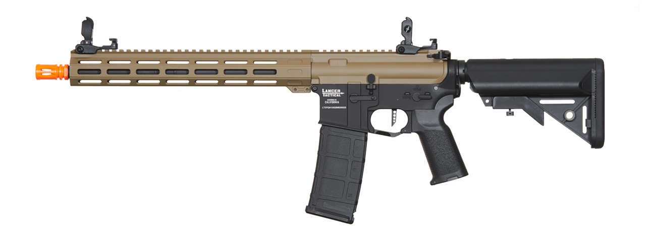 Lancer Tactical Viking 13" M-LOK Proline Series M4 Airsoft Rifle w/ Crane Stock (Color: FDE Upper Receiver & Black Lower) - Click Image to Close