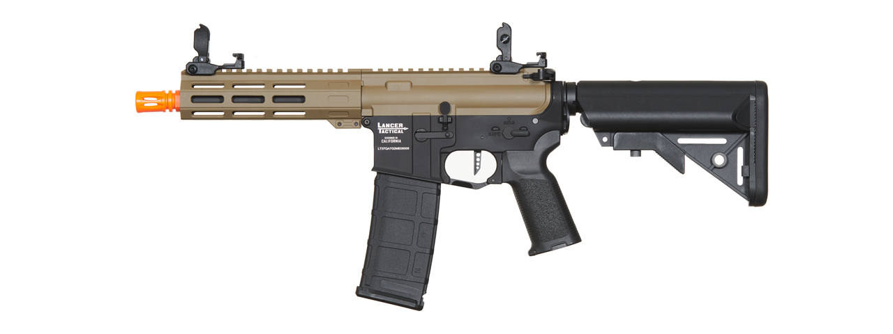 Lancer Tactical Viking 7" M-LOK Proline Series M4 Airsoft Rifle w/ Crane Stock (Color: FDE Upper Receiver & Black Lower) - Click Image to Close