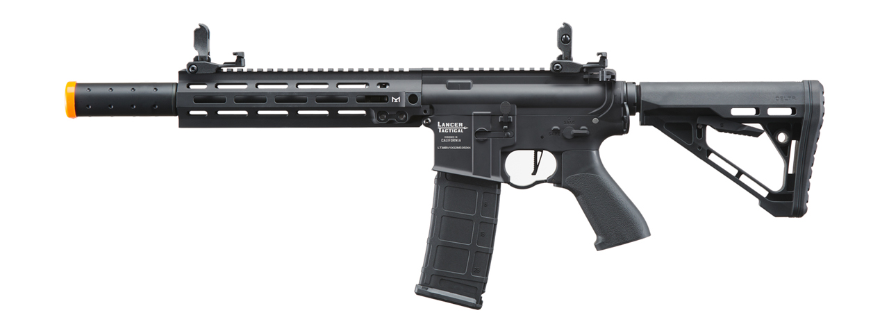 Lancer Tactical Blazer 10" M-LOK Proline Series M4 Airsoft Rifle with Delta Stock & Mock Suppressor (Color: Black) - Click Image to Close