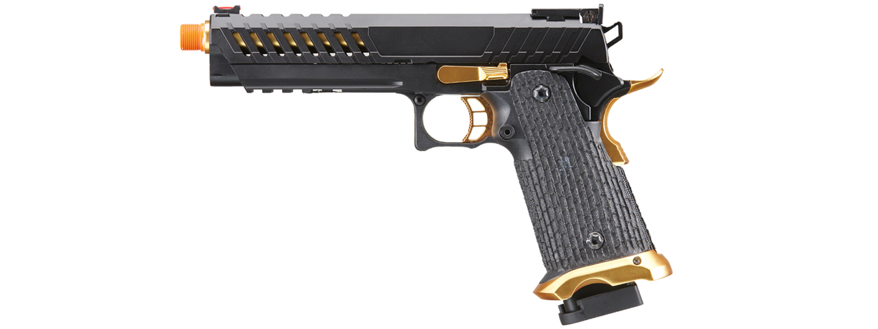 Lancer Tactical Knightshade Hi-Capa Gas Blowback Airsoft Pistol (Color: Black & Gold) - Click Image to Close