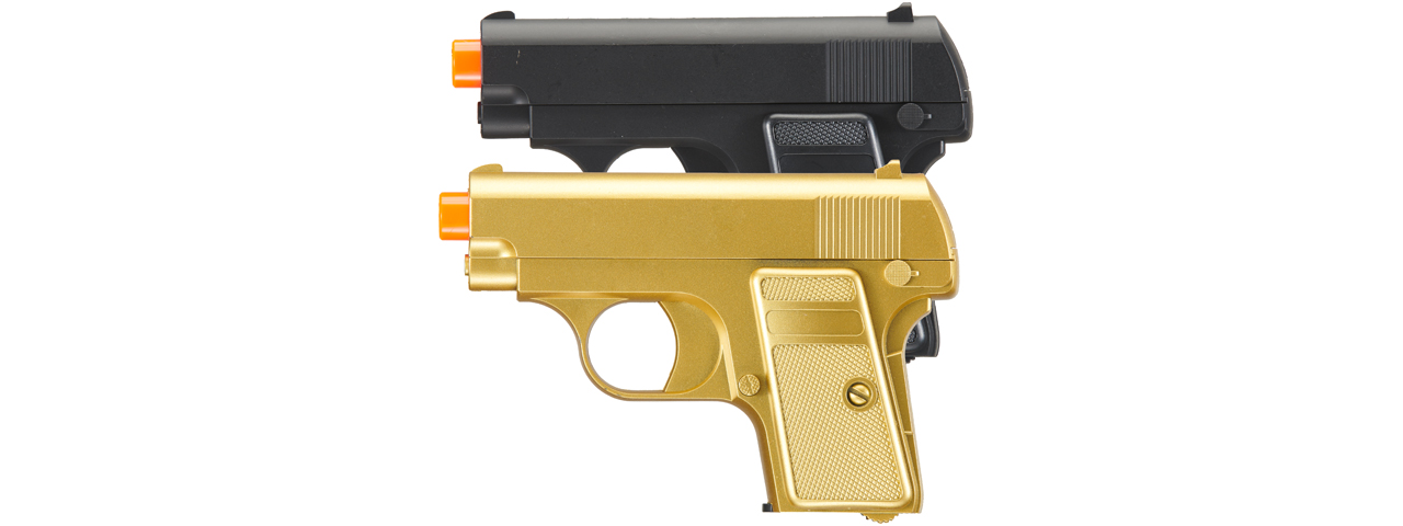 Omega Dual Spring Powered Airsoft Pistols (Color: Black & Gold) - Click Image to Close