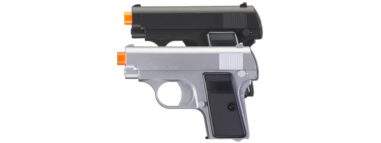 Omega Dual Spring Powered Airsoft Pistols (Color: Black & Silver) - Click Image to Close
