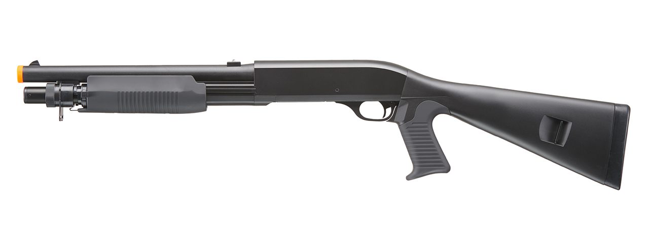 Double Eagle M56A Tri-Shot Airsoft Spring Shotgun w/ Full Stock (Color: Black) - Click Image to Close