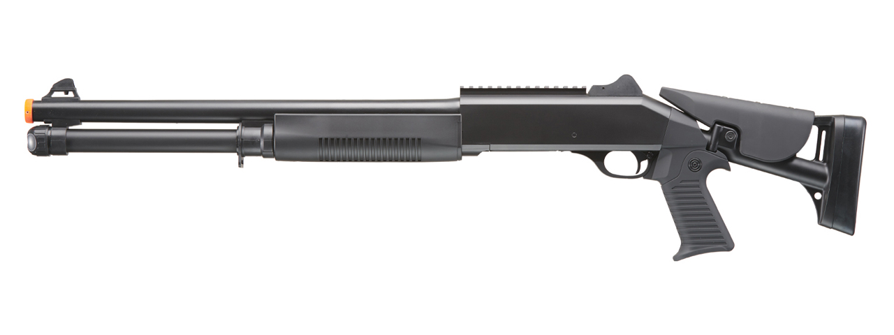 Double Eagle M56DL Tri-Shot Spring Shotgun Long Barrel Retractable Stock - Click Image to Close