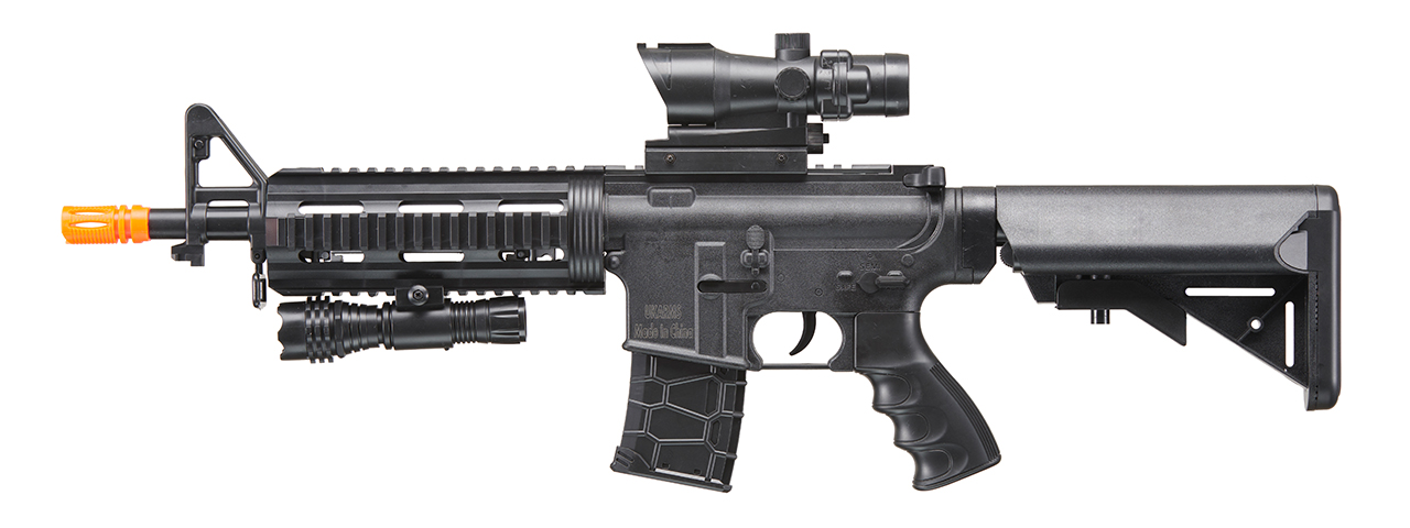 UK Arms Heavy Version Short Barreled M4 Airsoft Spring Rifle w/ Flashlight and Red Dot Sight (Color: Black) - Click Image to Close