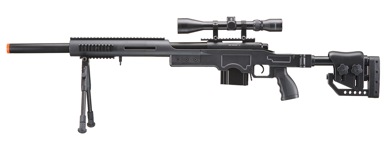 WELLFIRE MB4410 BOLT ACTION SNIPER RIFLE W/ SCOPE AND BIPOD - BLACK - Click Image to Close