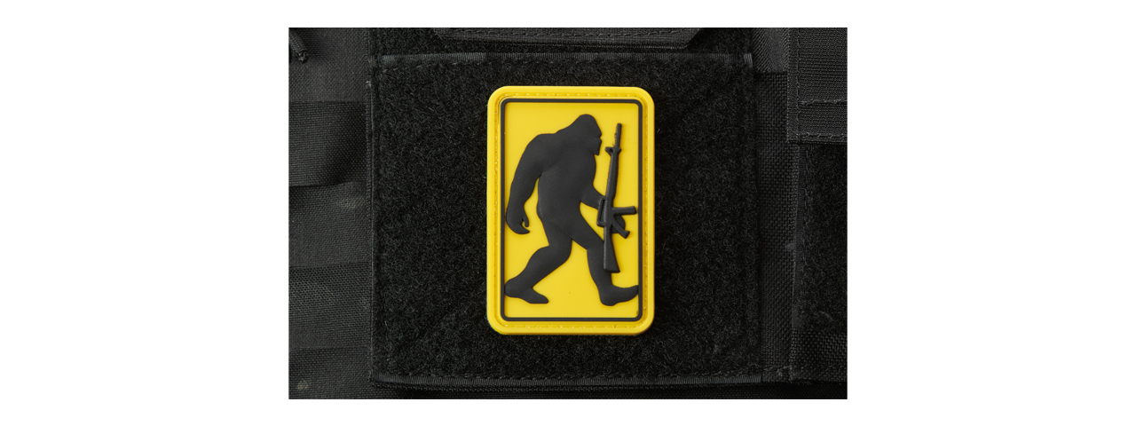 Tactical Bigfoot with Rifle PVC Morale Patch (Color: Yellow) - Click Image to Close
