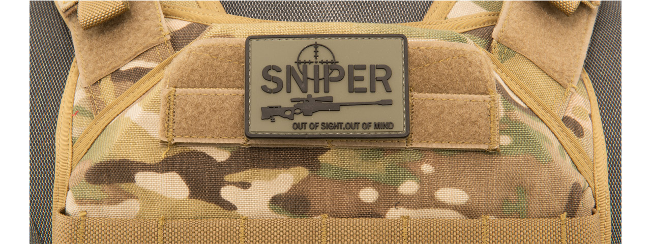 "Sniper Out of Sight, Out of Mind" PVC Patch (Color: Black) - Click Image to Close