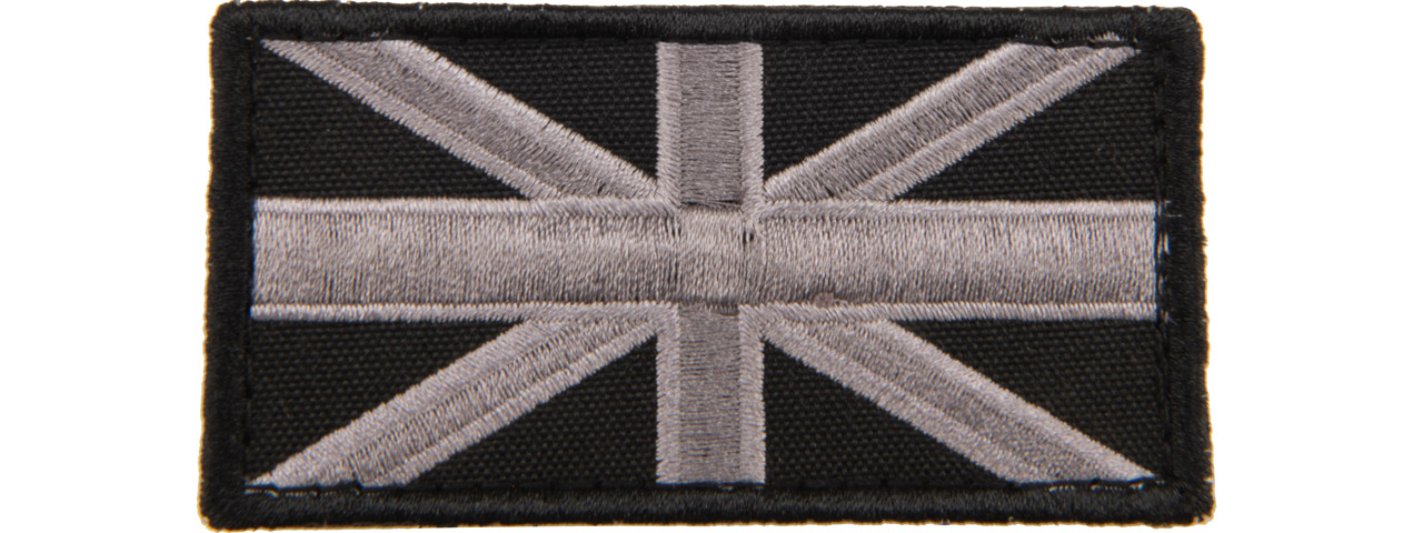 Embroidered UK Flag Patch (Color: Black and Gray) - Click Image to Close