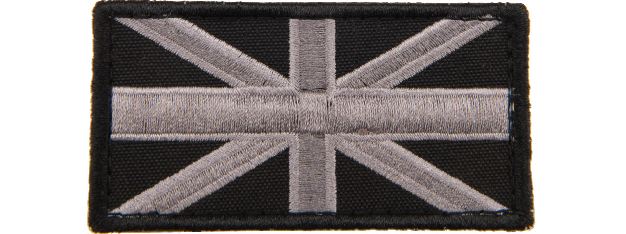 Embroidered UK Flag Patch (Color: Black and Gray) - Click Image to Close