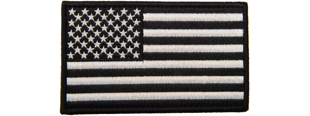 Large Embroidered Forward US Flag Patch (Color: Black and White) - Click Image to Close