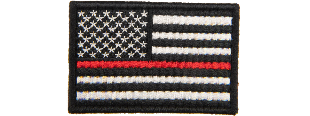 Embroidered Forward US Flag Patch w/ Red Line (Color: Black) - Click Image to Close