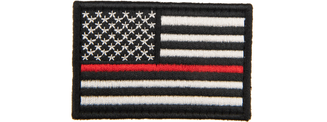 Embroidered Forward US Flag Patch w/ Red Line (Color: Black) - Click Image to Close