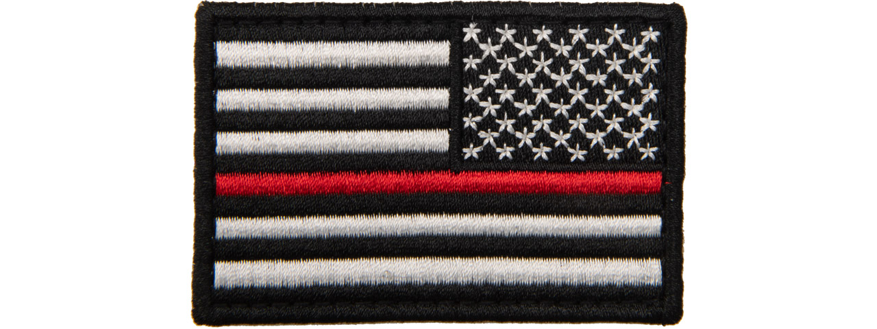 Embroidered Reverse US Flag Patch w/ Red Line (Color: Black) - Click Image to Close
