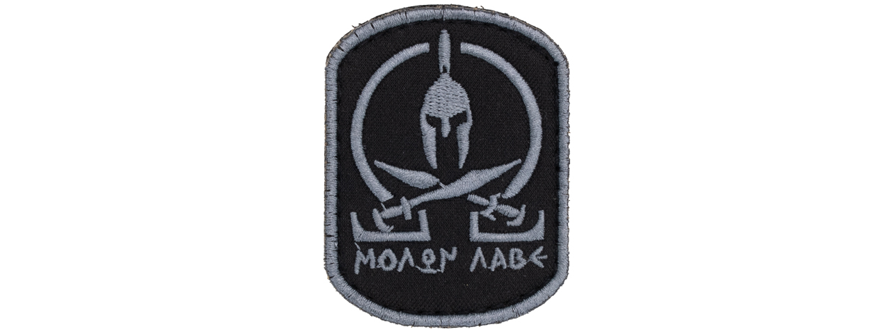 Embroidered Molon Labe Patch (Color: Black and Gray) - Click Image to Close
