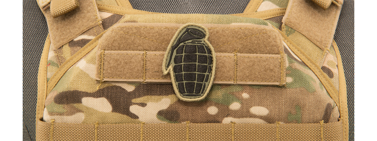 Embroidered Grenade Shape Patch w/ Green Background - Click Image to Close