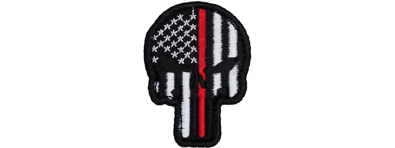 Embroidered Patriot Punisher US Flag PVC Patch w/ Thin Red Line - Click Image to Close