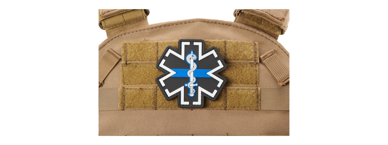 Medic Paramedic EMS EMT Medical Star of Life PVC Morale Patch w/ Blue Line - Click Image to Close