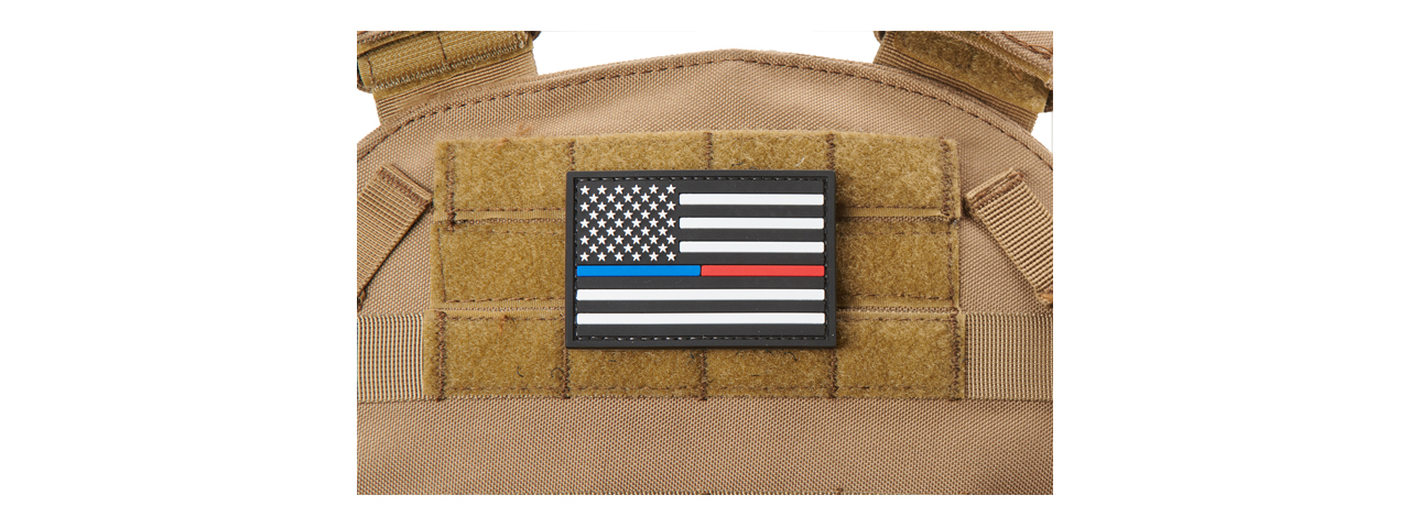 US Flag with Blue and Red Line PVC Morale Patch - Click Image to Close
