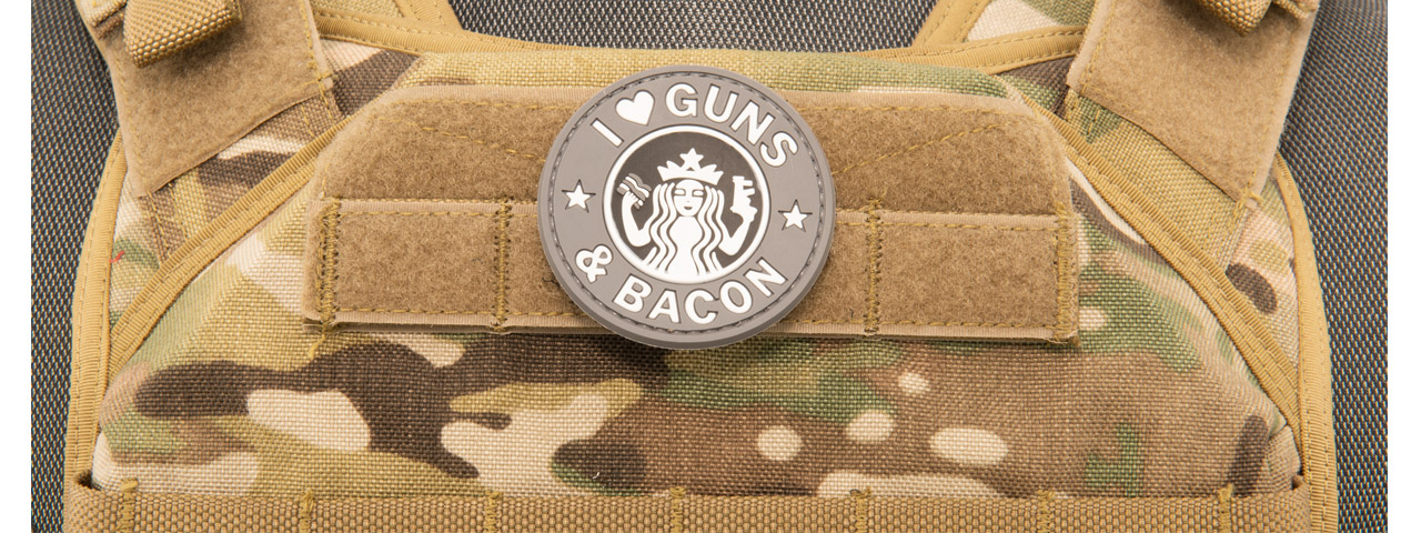 I Heart Guns & Bacon PVC Patch (Color: Black and Gray) - Click Image to Close