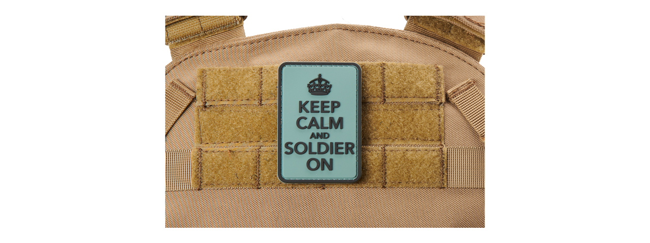 "Keep Calm and Soldier On" PVC Morale Patch (Color: Foliage) - Click Image to Close