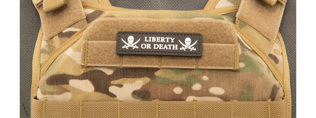 Liberty or Death Pirate Skull PVC Patch (Color: Black) - Click Image to Close