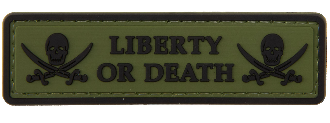 Liberty or Death Pirate Skull PVC Patch (Color: OD Green) - Click Image to Close