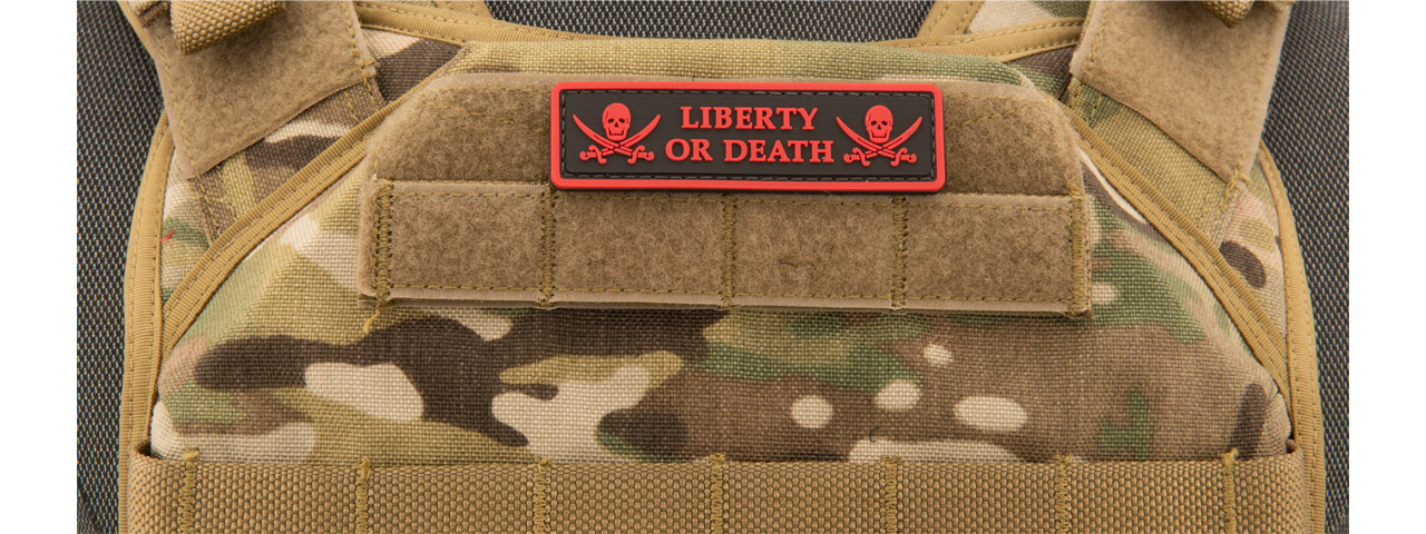 Liberty or Death Pirate Skull PVC Patch (Color: Red) - Click Image to Close