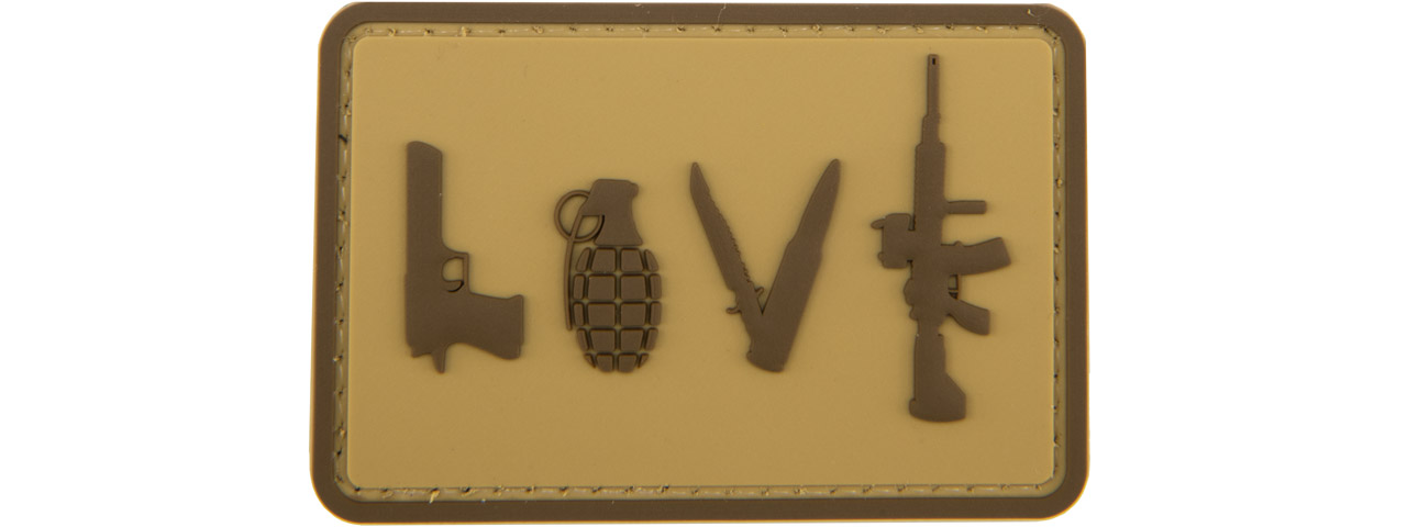 Love-Pistol, Grenade, Knife, Rifle" PVC Patch (Color: Coyote Tan) - Click Image to Close