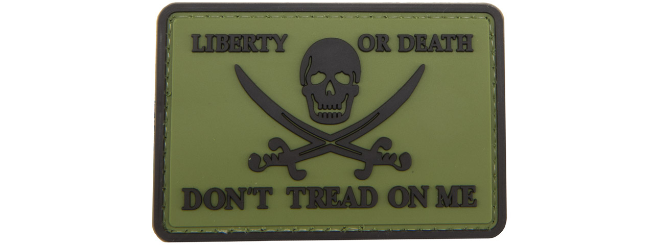 Pirate Skull Liberty or Death, Don't Tread On Me PVC Patch (Color: Green) - Click Image to Close