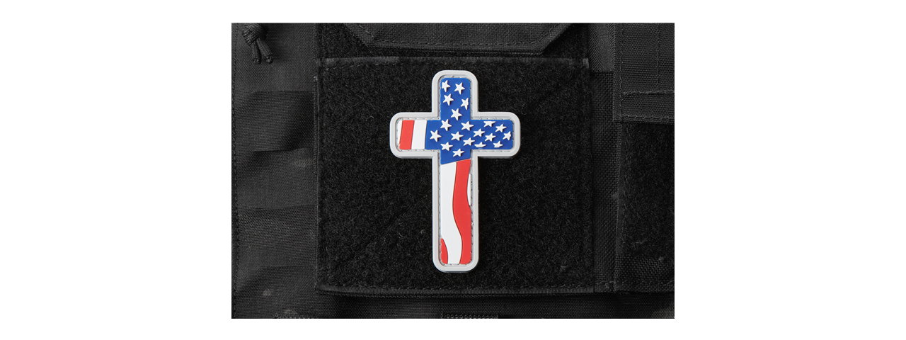 Jesus Christian Cross US Flag PVC Morale Patch - Click Image to Close
