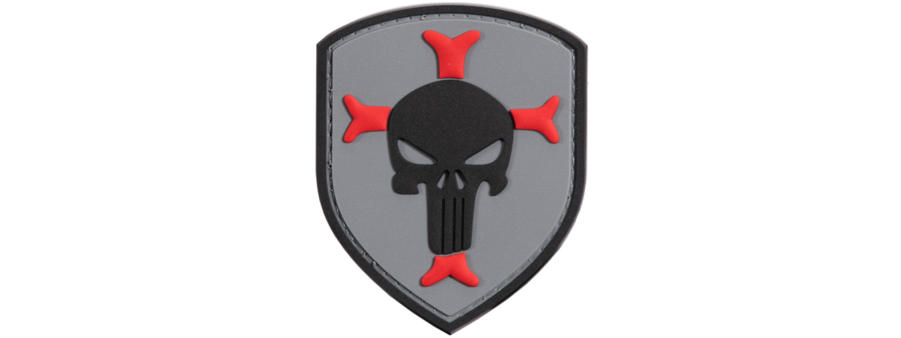 Knights Templar Crusaders Cross w/ Punisher PVC Patch (Color: Gray) - Click Image to Close