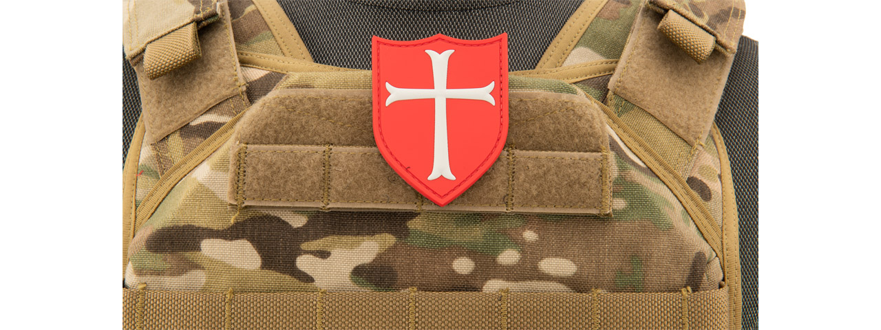 Knights Templar Crusaders Cross PVC Patch (Color: White and Red) - Click Image to Close