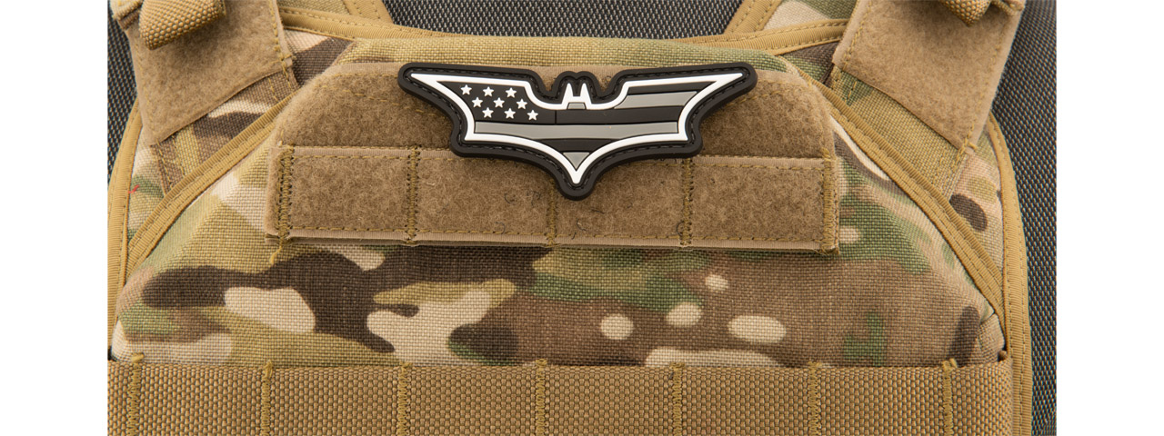 Batman US Flag PVC Patch (Color: Black and Light Gray) - Click Image to Close