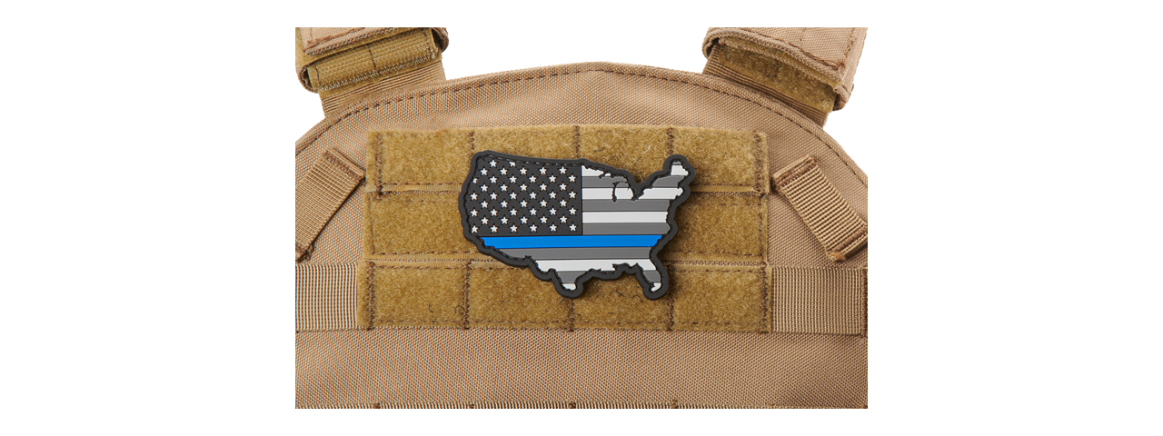 US Flag Map with Blue Line PVC Morale Patch - Click Image to Close