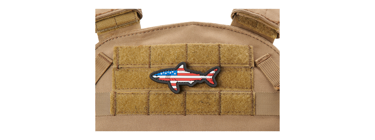 Shark with US Flag PVC Morale Patch - Click Image to Close