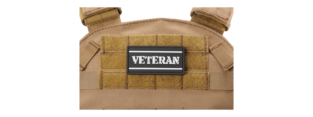Rectangle Veteran Tab PVC Morale Patch (Color: Black & White) - Click Image to Close