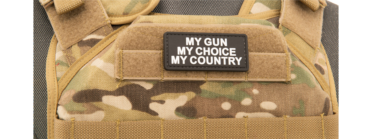 "My Gun, My Choice, My Country" PVC Patch (Color: Black and White) - Click Image to Close