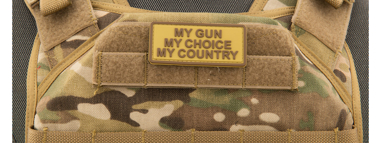 "My Gun, My Choice, My Country" PVC Patch (Color: Coyote Tan) - Click Image to Close