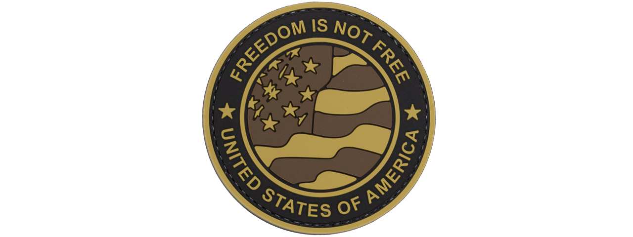 Round US Flag "Freedom is Not Free" PVC Patch (Tan Version) - Click Image to Close