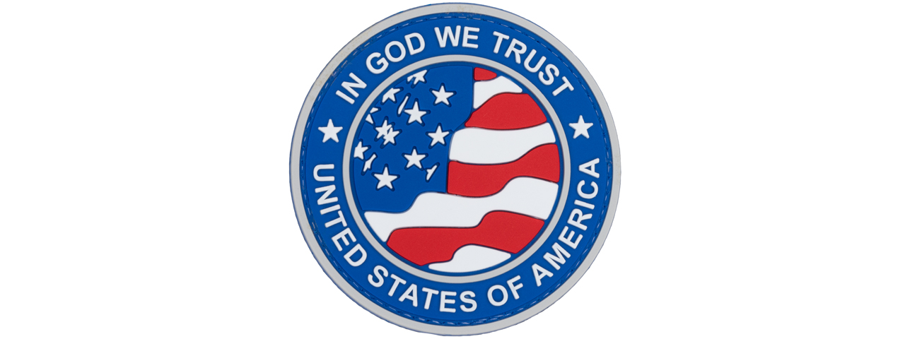 Round US Flag "In God We Trust" PVC Patch (Blue Version) - Click Image to Close