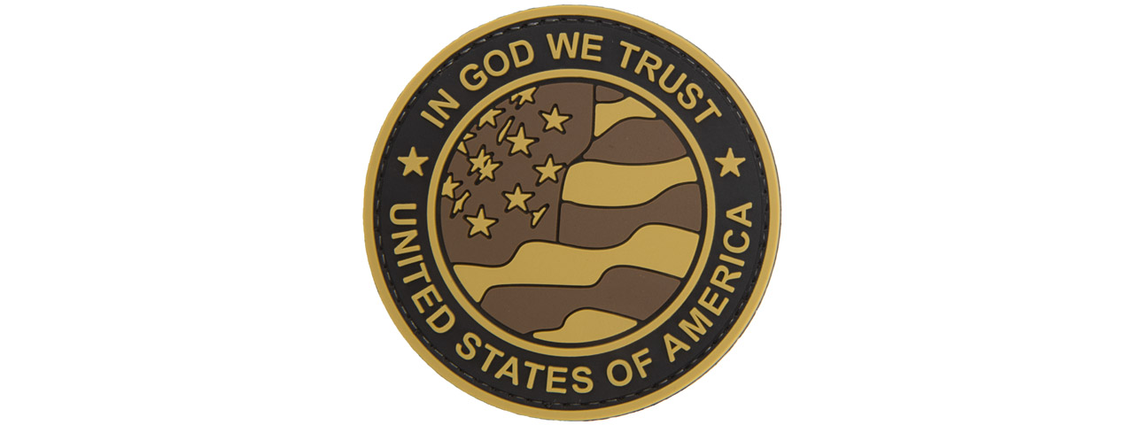 Round US Flag "In God We Trust" PVC Patch (Tan Version) - Click Image to Close