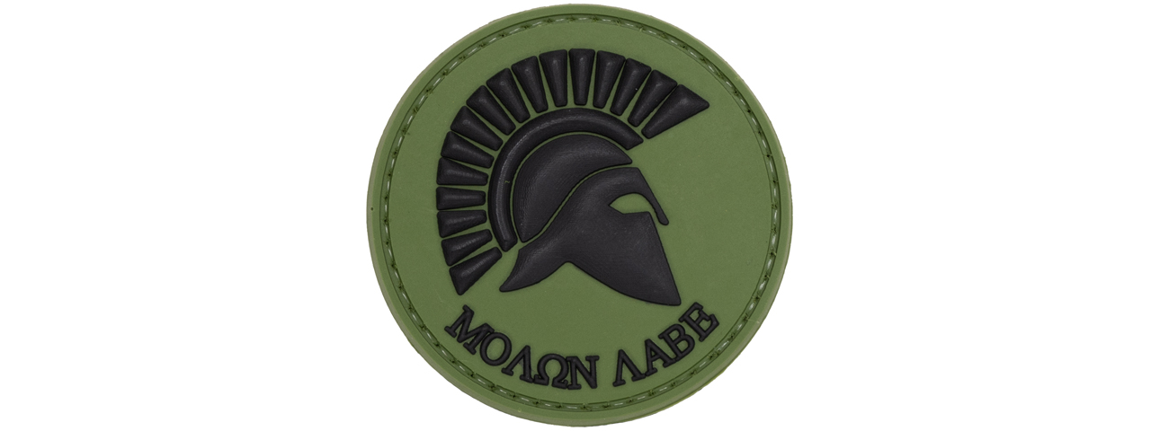Round Molon Labe with Rifle PVC Patch (Color: OD Green) - Click Image to Close