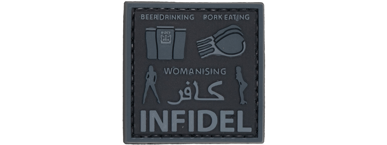 "Beer Drinking, Pork Eating, Womanising" PVC Patch (Color: Black) - Click Image to Close