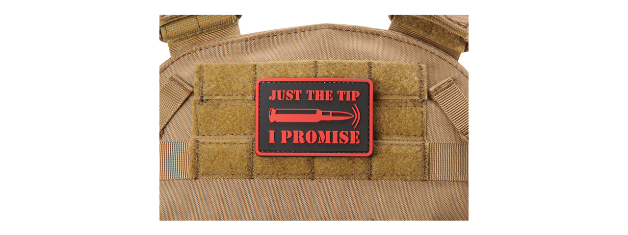 "Bullet Just the Tip, I Promise" PVC Morale Patch (Color: Red) - Click Image to Close