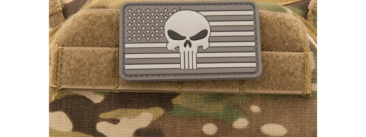 US Flag with Punisher PVC Patch (Color: Gray) - Click Image to Close